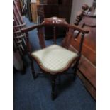 AN EDWARDIAN MAHOGANY INLAID CORNER CHAIR A/F