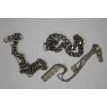 TWO SILVER CURB LINK BRACELETS AND A SILVER INGOT ON CHAIN (3)
