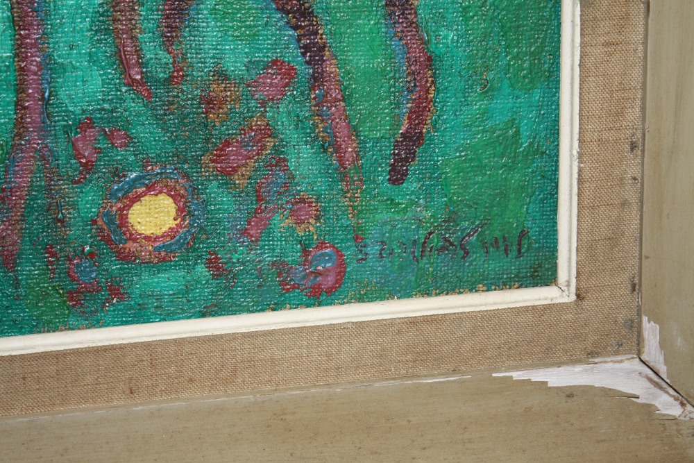 (XX). Moonlit wooded river landscape, indistinctly signed upper left, oil on board, framed, 42 x - Image 3 of 4