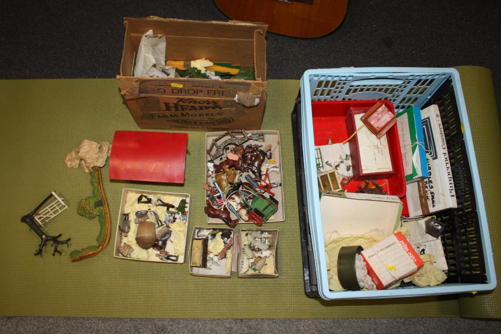 A QUANTITY OF VINTAGE METAL FARM TOYS TO INCLUDE BRITTAINS EXAMPLES