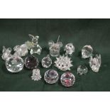 A COLLECTION OF SWAROVSKI CRYSTAL AND OTHER GLASS ANIMAL FIGURES ETC.