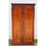A 19TH CENTURY TWIN DOOR WARDROBE OF SMALL PROPORTIONS, the twin doors opening ti a hanging rail and
