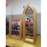 A GOTHIC PINE FRAMED CHEVAL MIRROR H-140 CM WITH ANOTHER PINE FRAMED RECTANGULAR MIRROR (2)