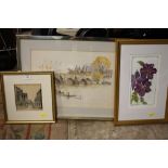 TWO FRAMED AND GLAZED ETCHINGS TOGETHER WITH A PRINT (3)