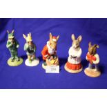 FIVE ROYAL DOULTON BUNNYKINS FIGURES TO INCLUDE 'SANTA BUNNYKINS' 'BOY SKATER BUNNYKINS'