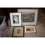 (XX). Three etchings and woodcuts etc., VISSAUV. Village building with figures, B ROBINSON. Lake