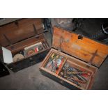 TWO WOODEN TOOL CHESTS PLUS SOME CONTENTS
