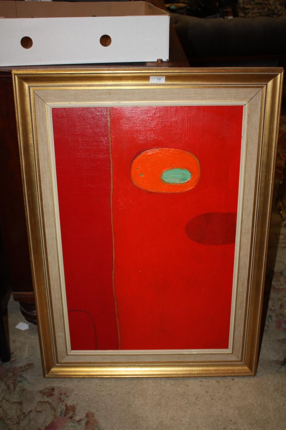 (XX). Abstract composition, indistinctly signed lower right, oil on board, framed, 75 x 49 cm - Image 2 of 4