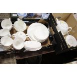 TWO BOXES OF WHITE CHINA TO INCLUDE WEDGWOOD EXAMPLES