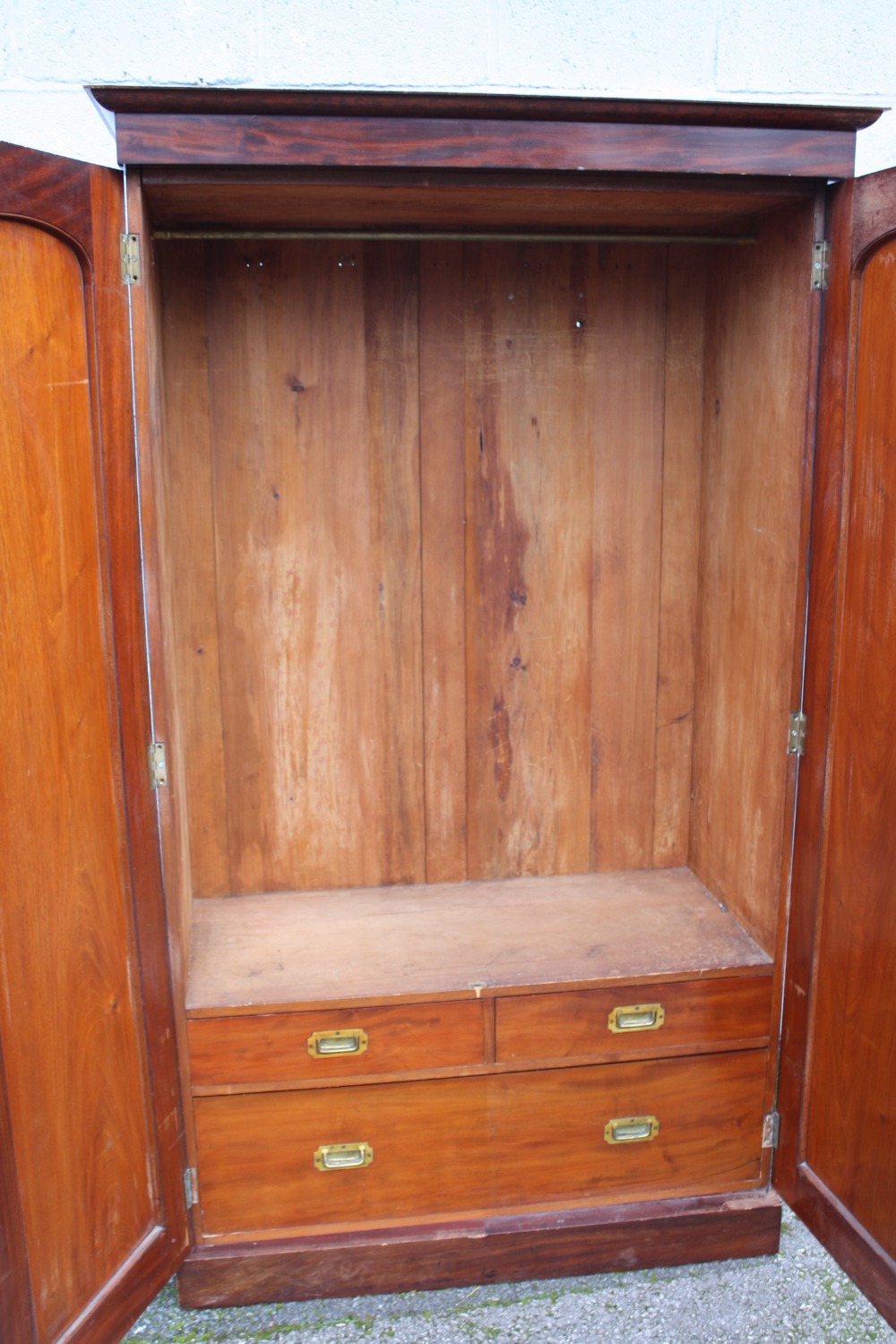 A 19TH CENTURY TWIN DOOR WARDROBE OF SMALL PROPORTIONS, the twin doors opening ti a hanging rail and - Image 5 of 6