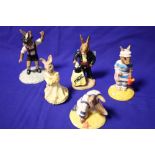 FIVE ROYAL DOULTON BUNNYKINS FIGURES TO INCLUDE 'MAGICIAN BUNNYKINS' 'TYROLEAN DANCER BUNNYKINS'