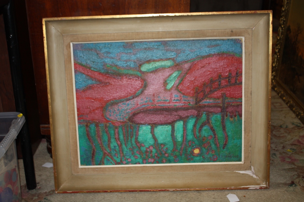 (XX). Moonlit wooded river landscape, indistinctly signed upper left, oil on board, framed, 42 x - Image 2 of 4