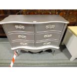 A MODERN SILVER SHAPED SIX DRAWER CHEST H-74 W-90 CM