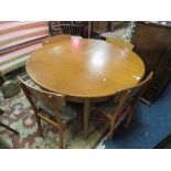A RETRO TEAK KITCHEN TABLE WITH 4 RETRO MATCHED CHAIRS