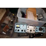 BOX TO INCLUDE ELECTRICAL COMPONENTS, BRITISH TELECOM PHONE, PYE WALKIE PHONE, TRANSMISSION
