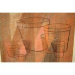 A FRAMED ABSTRACT PASTEL OF PLANT POTS