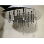 A BOXED MODERN 'SHOWER' TYPE LIGHT FITTING WITH NUMEROUS CRYSTAL DROPS - image shows 2 as fitted
