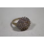 A 9K GOLD DRESS RING SET WITH LILAC COLOURED STONES (ONE STONE MISSING) SIZE - Q APPROX WEIGHT - 4.