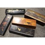 A COLLECTION OF ANTIQUE AND LATER LACQUER WARE BOXES TOGETHER WITH AN INLAID EXAMPLE (5)