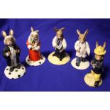 FIVE ROYAL DOULTON BUNNYKINS FIGURES, TO INCLUDE 'DOCTOR BUNNYKINS' 'LAWYER BUNNYKINS' ETC.