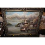 A GILT FRAMED OIL ON CANVAS OF A WINDMILL BY A RIVER SIGNED JT CARTER