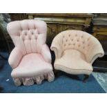 TWO VINTAGE UPHOLSTERED ARMCHAIRS
