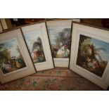 A SET OF FOUR FRAMED GLAZED SIGNED COLOURED PRINTS