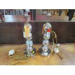 A PAIR OF HARRODS MIRROR SPHERE CHROME TABLE LAMPS H-43 CM ( NO SHADE )