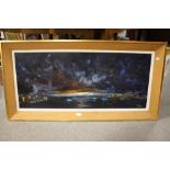 A LARGE GILT FRAMED OIL ON BOARD DEPICTING NIGH TIME HARBOUR SCENE SIGN KLEE LOWER RIGHT