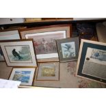 A COLLECTION OF PRINTS TO INCLUDE A SIGNED LIMITED EDITION BLACK LABRADOR PRINT, THREE GILT FRAMED
