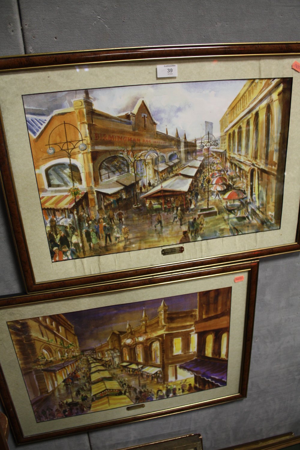 A PAIR OF FRAMED AND GLAZED BIRMINGHAM BULLRING MARKETS INTEREST MIXED MEDIA PICTURES