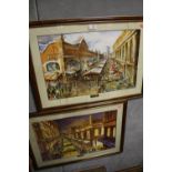 A PAIR OF FRAMED AND GLAZED BIRMINGHAM BULLRING MARKETS INTEREST MIXED MEDIA PICTURES