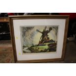A FRAMED AND GLAZED HAND COLOURED SIGNED ETCHINGS BY JAMES PRIDDY ENTITLED CLAY-NEXT THE SEA,