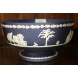 A WEDGWOOD NAVY JASPERWARE FOOTED BOWL