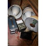 TWO PHILIPS TANNOY SPEAKERS, TWO EAGLE VOLTMETERS, VINTAGE HEATER ETC A/F
