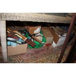 A LARGE QUANTITY OF HOUSEHOLD SUNDRIES TO INCLUDE BOARD GAMES, BOOKS, METALWARE ETC.