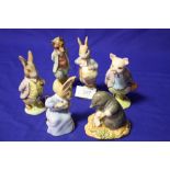 SIX ROYAL ALBERT BEATRIX POTTER FIGURES TO INCLUDE 'DIGGORY DIGGORY DELVET' 'PETER WITH POST BAG'