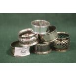 SIX ASSORTED HALLMARKED SILVER NAPKIN RINGS