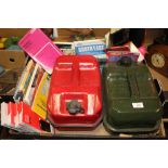 TWO 10 LITRE JERRY CANS TOGETHER WITH ORDNANCE SURVEY MAPS ETC.