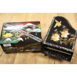 TWO ORIENTAL STYLE LACQUERWARE JEWELLERY BOXES WITH MOTHER OF PEARL INLAY