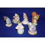 SIX ROYAL ALBERT BEATRIX POTTER FIGURES TO INCLUDE 'LADY MOUSE MADE A COURTESY' 'NO MORE TWIST', '