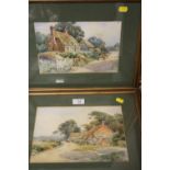 A PAIR OF FRAME AND GLAZED WATERCOLOURS OF COUNTRY COTTAGES SIGNED R E WILLIAM