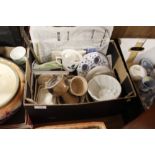 A BOX OF ASSORTED CERAMICS TO INCLUDE JELLY MOLDS