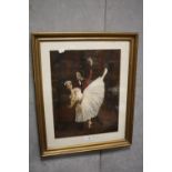 A FRAMED AND GLAZED OIL PAINTING OF BALLET DANCERS