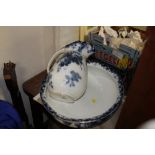 A VINTAGE BLUE AND WHITE FLORAL JUG AND BOWL SET