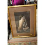 A FRAMED AND GLAZED PASTEL PICTURE OF A SEATED FEMALE NUDE INITIALED RJ