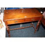 A SMALL EDWARDIAN MAHOGANY TWO DRAWER WASH STAND, W 91 cm
