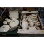 TWO TRAYS OF WEDGWOOD PARIS CHINATO INCLUDE TEA AND COFFEE POTS, TUREENS ETC.