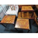 A RETRO TILE TOPPED COFFEE TABLE AND MATCHING NEST OF TABLES A/F