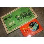 A VINTAGE BOXED CHAD VALLEY VIBRA HORSE RACE GAME, TOGETHER WITH A BOXED ESCALADO HORSE RACING
